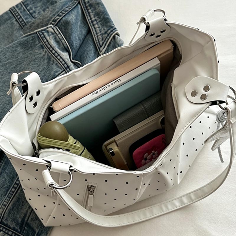 Korean Polka Dot Shoulder Tote - Leather Work Duffle Bag recension och pris
