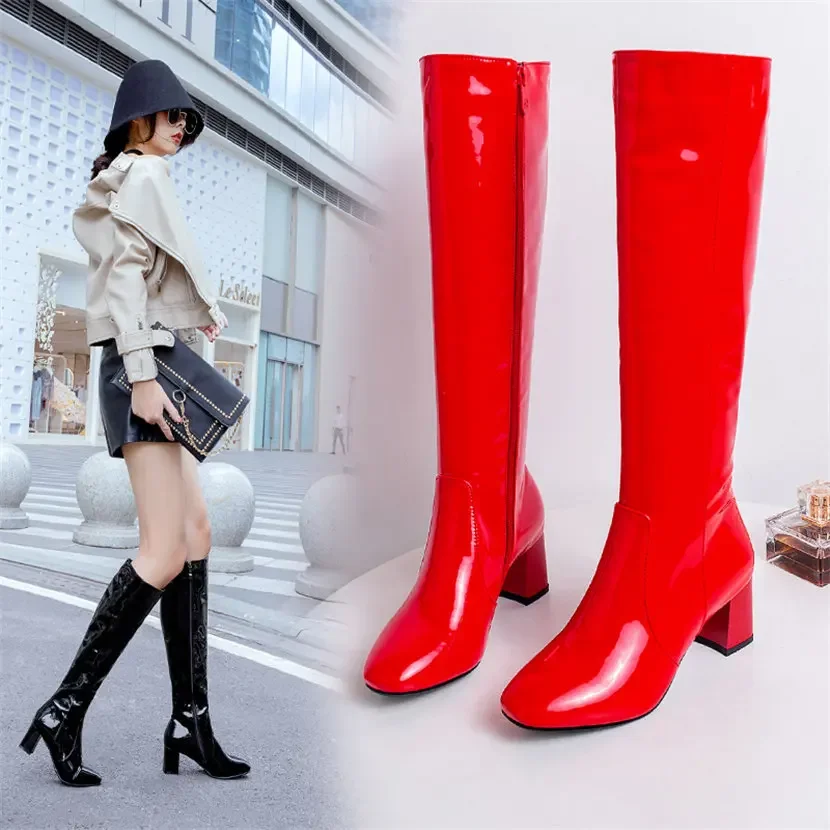Red White Patent Leather Women - Leather Work Dress recension och pris